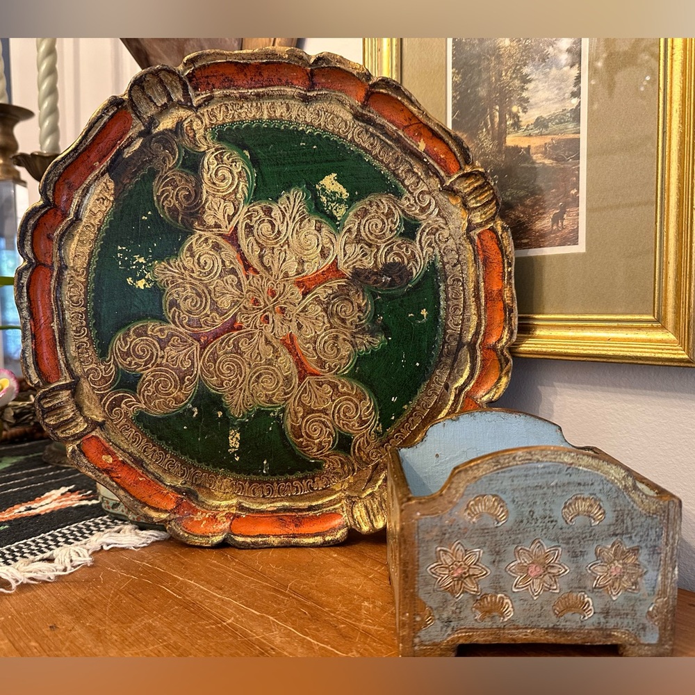 Vintage Gold Gilt Italian Florentine Tray and Box